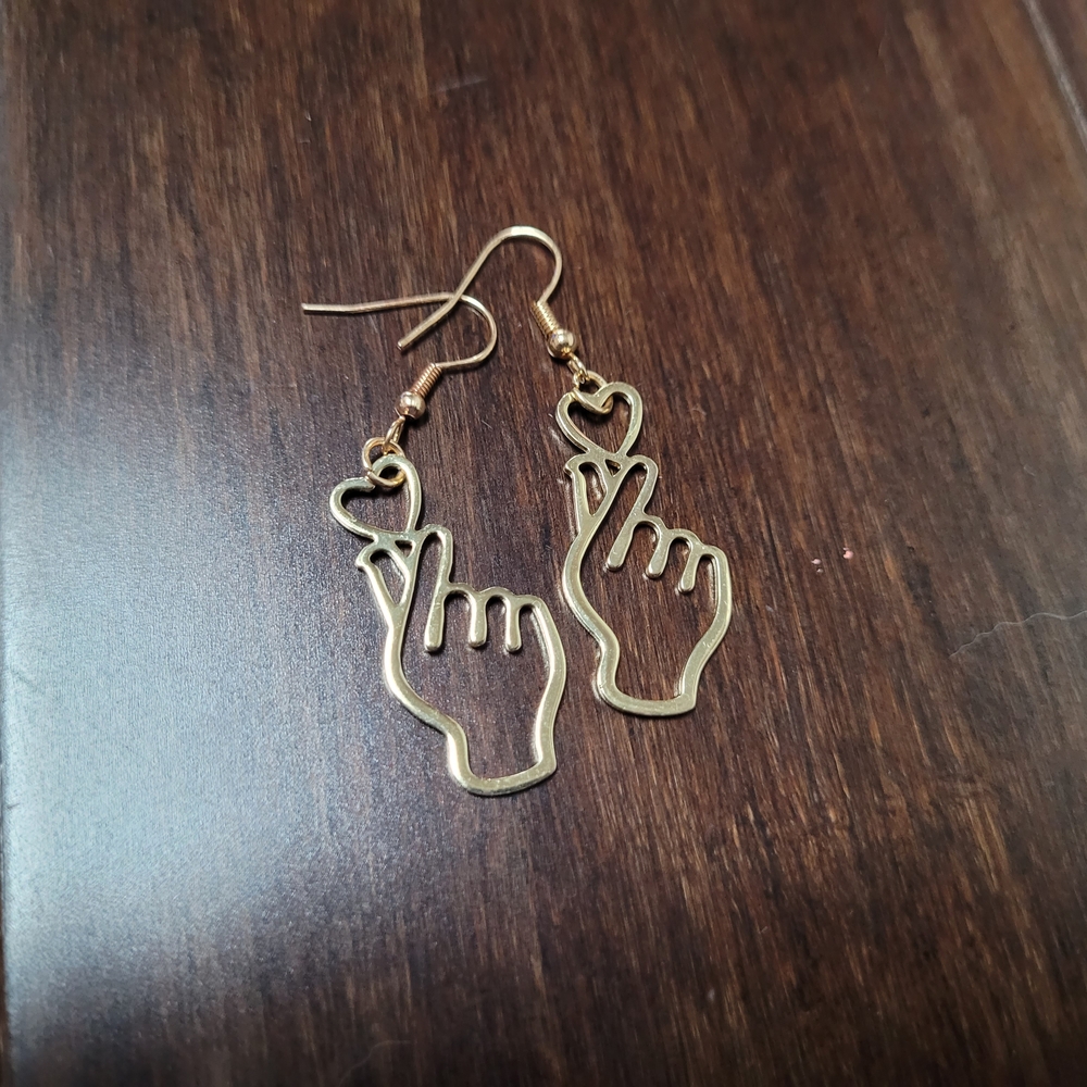 Gold Heart Hand Gesture Earrings